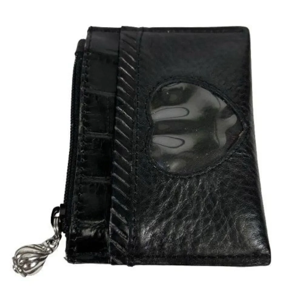 Brighton Leather Wallet Heart Coin Card ID Change Purse Black Croc Embossed Trim